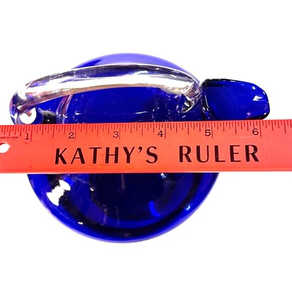 Cobalt Blue Hand-Blown Glass Pitcher & 6 Matching Cups With Swirled Clear Stoppe - Picture 15 of 16